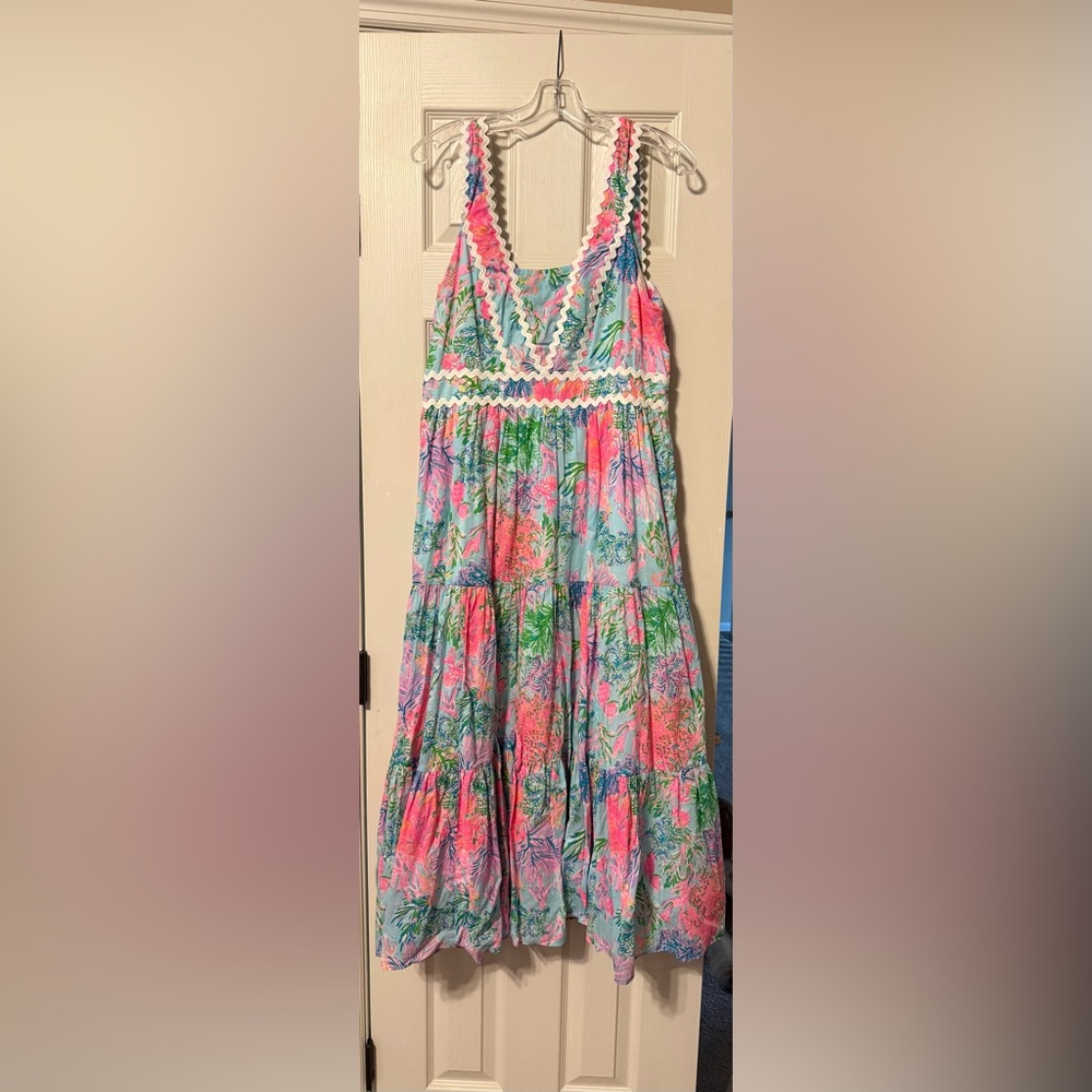 Lilly Pulitzer Pollie Tiered Sundress in Cay for my heart Sz 10